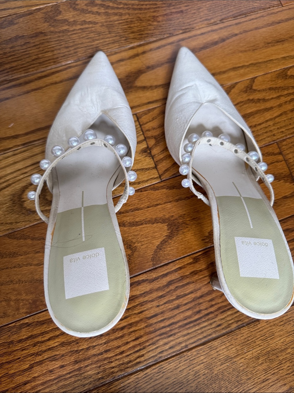 Dolce Vita Ivory Pointed Pearl Strap Mules
